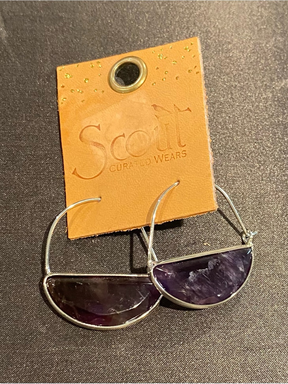 Amethyst Semi-Precious Half-Moon Hoop Earrings